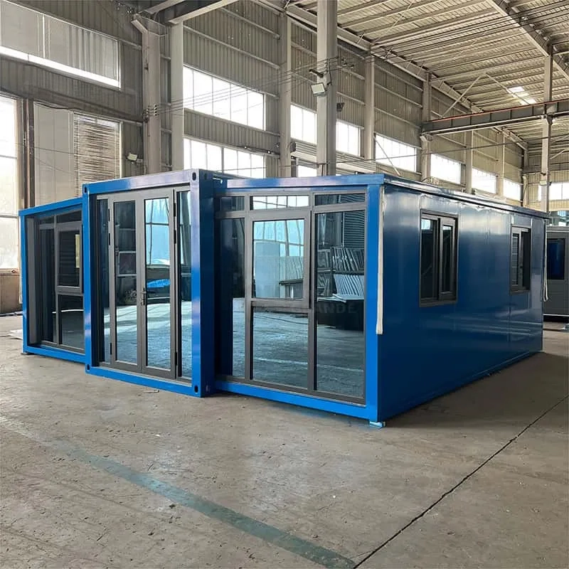 20ft Expandable Prefab House Manufacturer Blue Frame Wall Panel Front Wall Glass