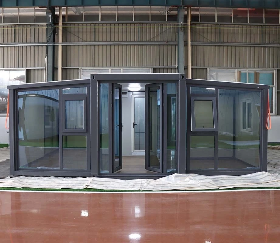 20ft Expanding Container House Manufacturer Black Frame Black Wall Panel EPS Tempered Glass Door