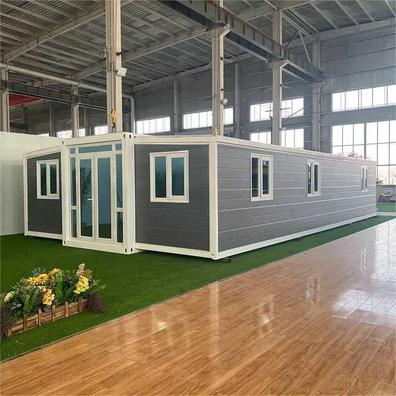 40ft Movable Container House Manufacturer Easy To Install White Frame Gray Wall Panel Broken Bridge Aluminum Door