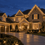Beautifully decorated house with Christmas lighting installed